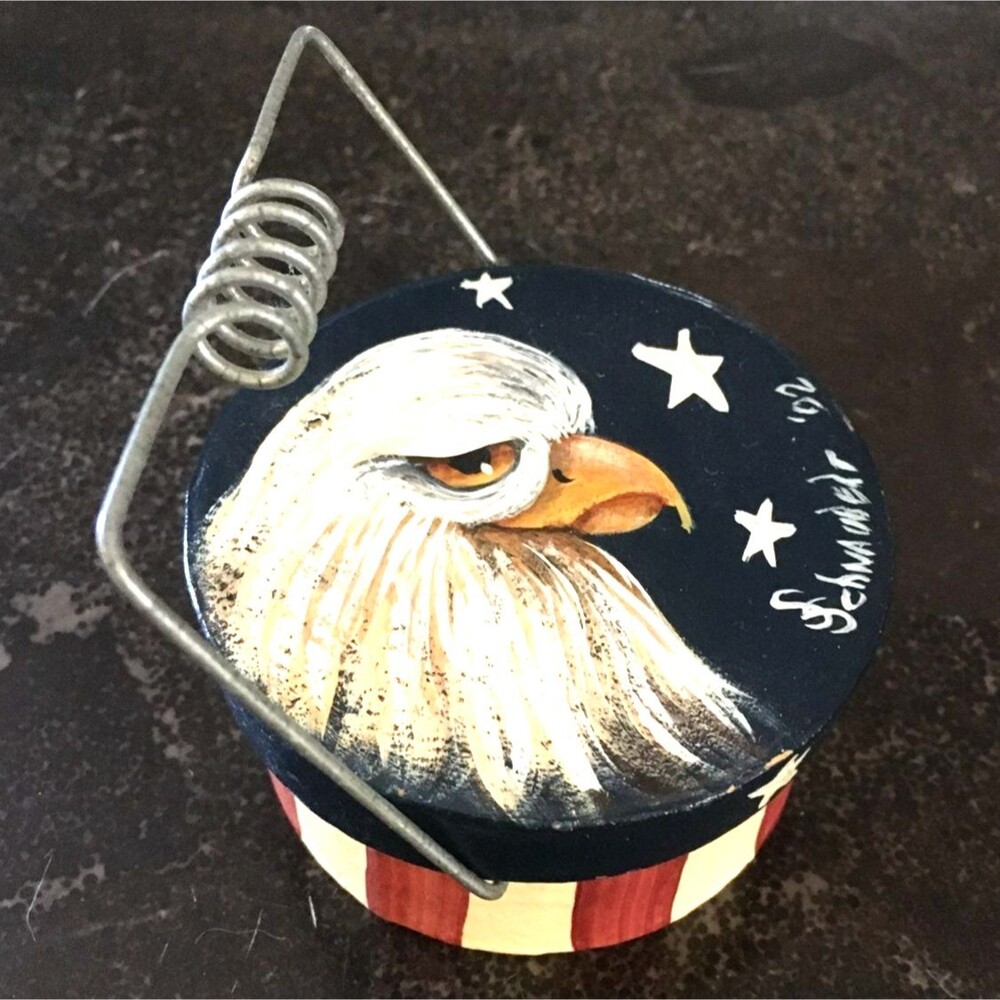 Original Artist Hand Painted/Signed Storage Container w/ Metal Handle